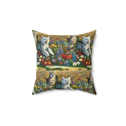 Square Pillow Cute Cats and Flowers Design